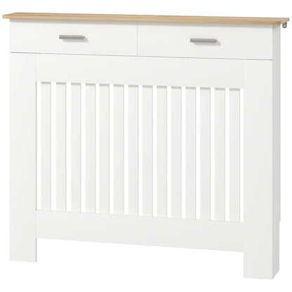 Radiator Cover with Anti-Tip Slats and Drawer, Wood Radiator Cover, 112x19x97 cm, White