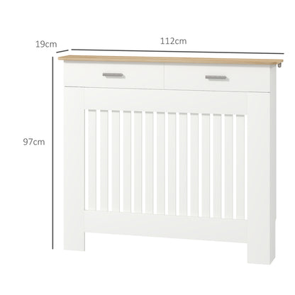 Radiator Cover with Anti-Tip Slats and Drawer, Wood Radiator Cover, 112x19x97 cm, White