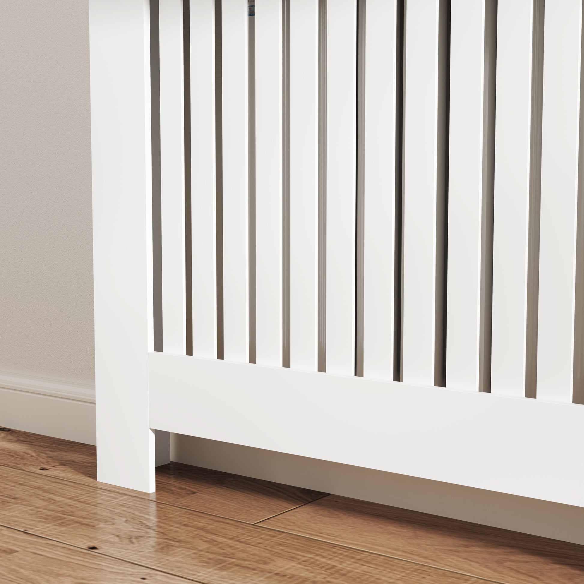 Radiator Cover with Anti-Tip Slats and Drawer, Wood Radiator Cover, 112x19x97 cm, White