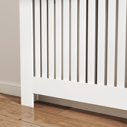 Radiator Cover with Anti-Tip Slats and Drawer, Wood Radiator Cover, 112x19x97 cm, White