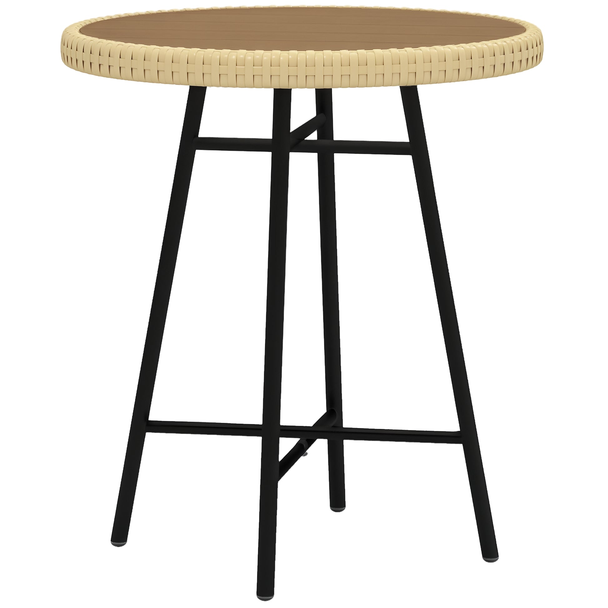 Outdoor Coffee Table with X Frame and Wood Plastic Top, Steel Table for Indoor and Outdoor, 50x50x55 cm, Black and Wood Color