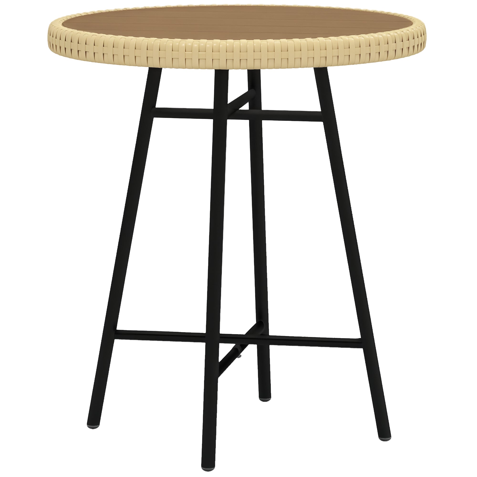Outdoor Coffee Table with X Frame and Wood Plastic Top, Steel Table for Indoor and Outdoor, 50x50x55 cm, Black and Wood Color