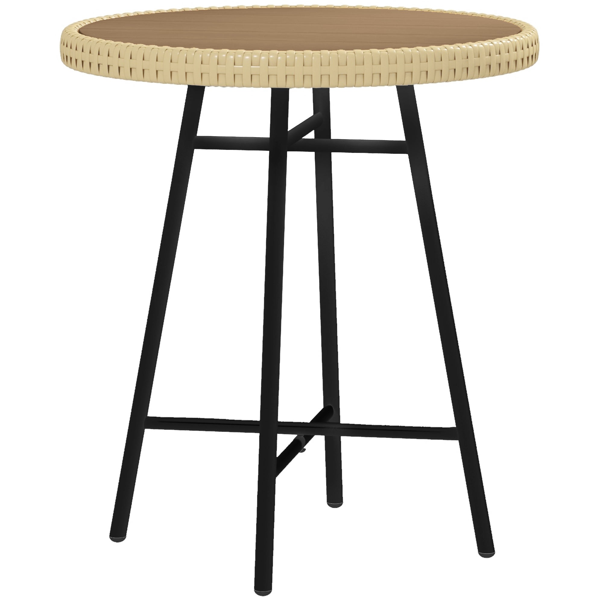 Outdoor Coffee Table with X Frame and Wood Plastic Top, Steel Table for Indoor and Outdoor, 50x50x55 cm, Black and Wood Color