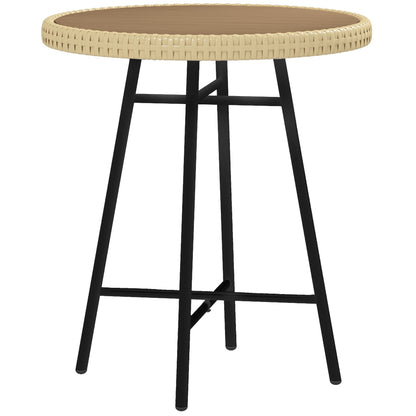 Outdoor Coffee Table with X Frame and Wood Plastic Top, Steel Table for Indoor and Outdoor, 50x50x55 cm, Black and Wood Color