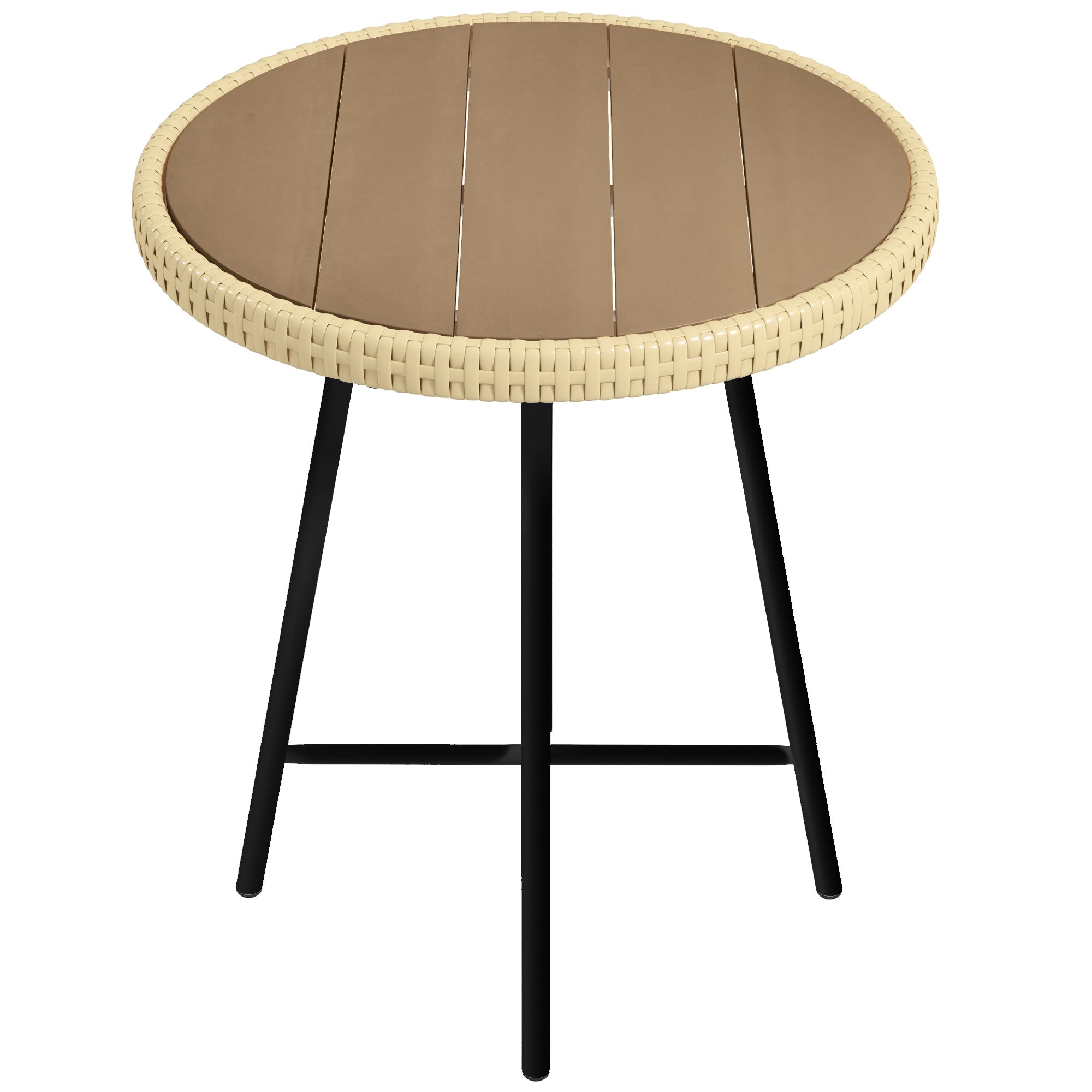 Outdoor Coffee Table with X Frame and Wood Plastic Top, Steel Table for Indoor and Outdoor, 50x50x55 cm, Black and Wood Color