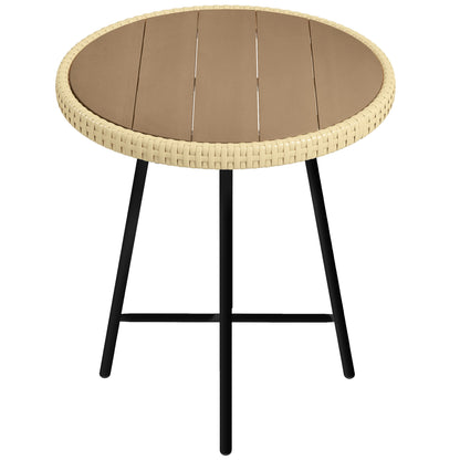 Outdoor Coffee Table with X Frame and Wood Plastic Top, Steel Table for Indoor and Outdoor, 50x50x55 cm, Black and Wood Color