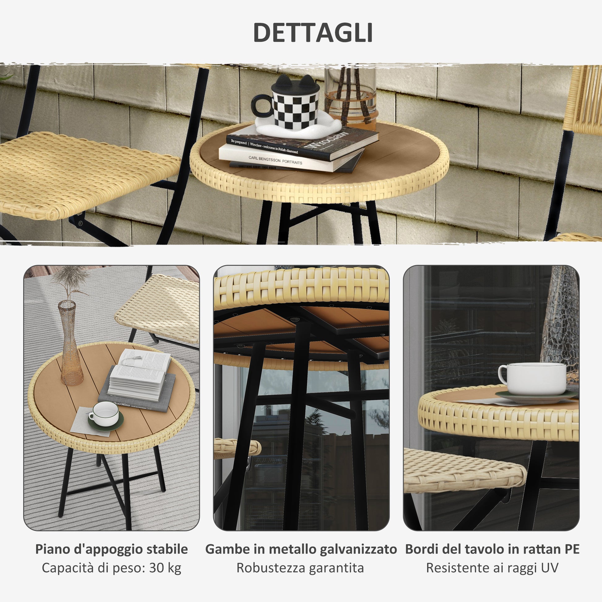 Outdoor Coffee Table with X Frame and Wood Plastic Top, Steel Table for Indoor and Outdoor, 50x50x55 cm, Black and Wood Color