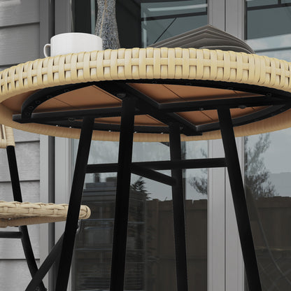 Outdoor Coffee Table with X Frame and Wood Plastic Top, Steel Table for Indoor and Outdoor, 50x50x55 cm, Black and Wood Color
