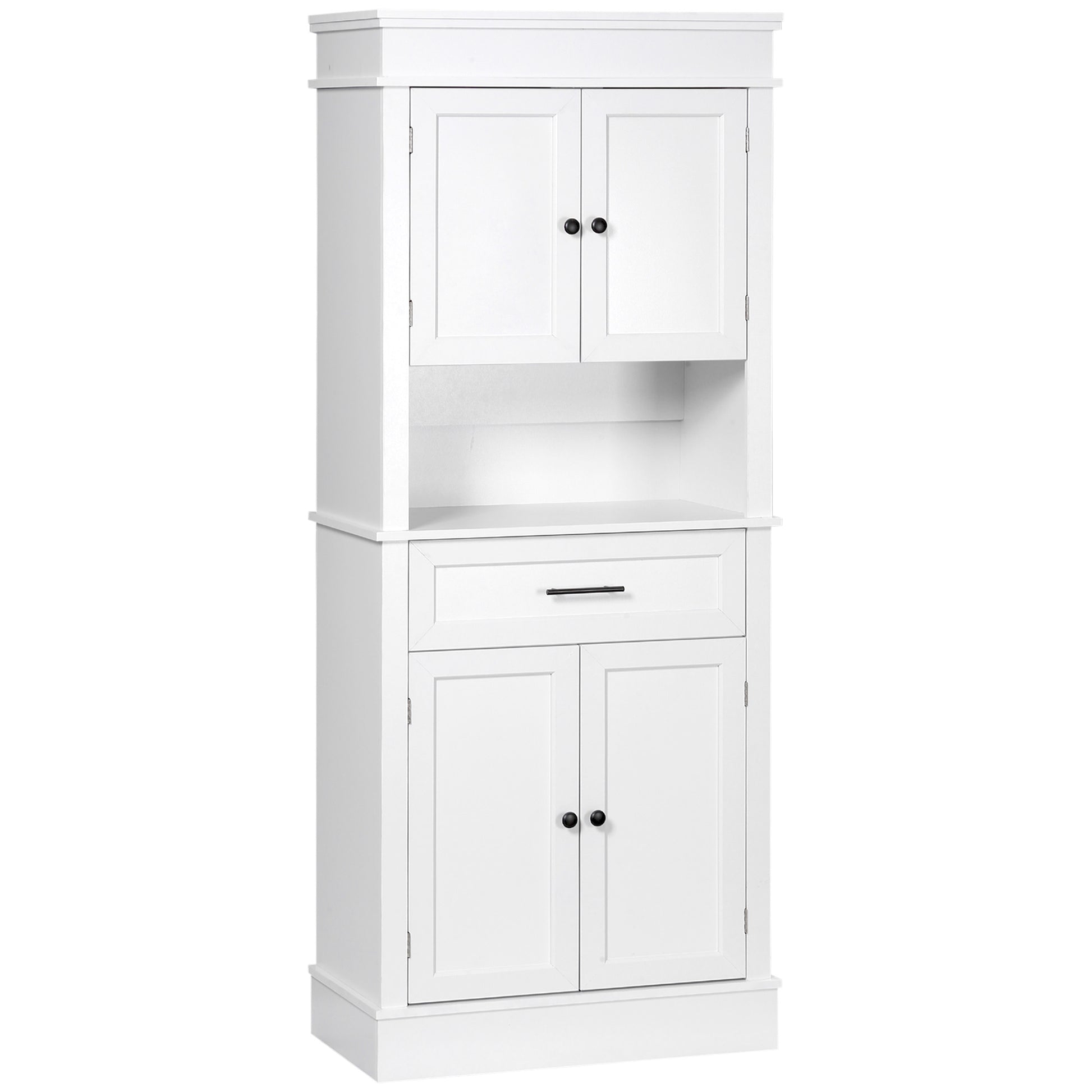 Kitchen Pantry Buffet Sideboard Microwave Storage Cabinet with 4 Doors 1 Drawer and Open Shelf for Living Room 74x39.5x183 cm White