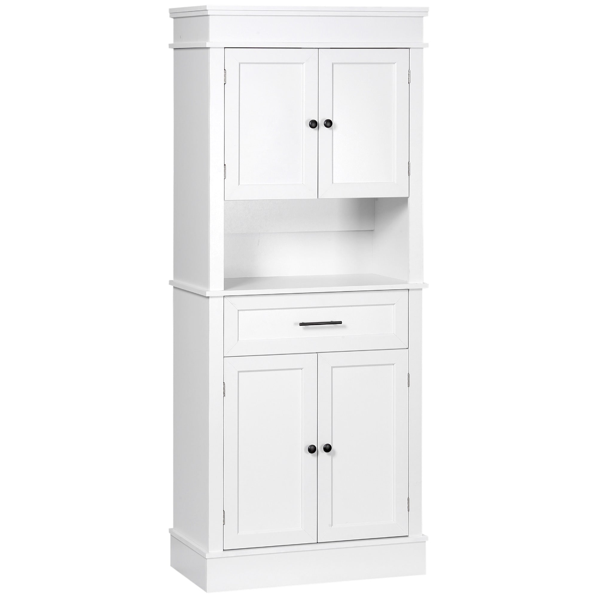 Kitchen Pantry Buffet Sideboard Microwave Storage Cabinet with 4 Doors 1 Drawer and Open Shelf for Living Room 74x39.5x183 cm White