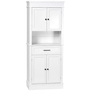 Kitchen Pantry Buffet Sideboard Microwave Storage Cabinet with 4 Doors 1 Drawer and Open Shelf for Living Room 74x39.5x183 cm White