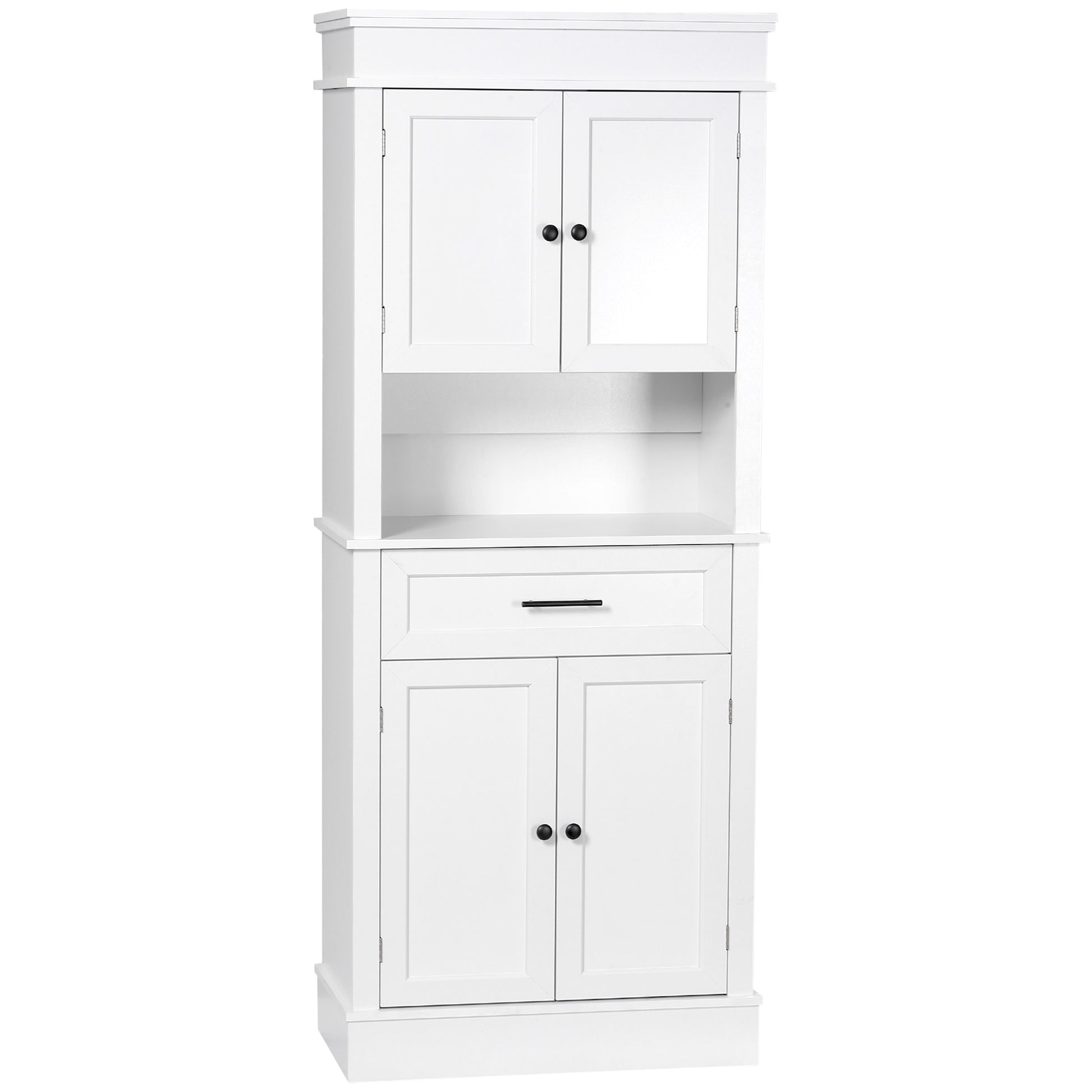 Kitchen Pantry Buffet Sideboard Microwave Storage Cabinet with 4 Doors 1 Drawer and Open Shelf for Living Room 74x39.5x183 cm White