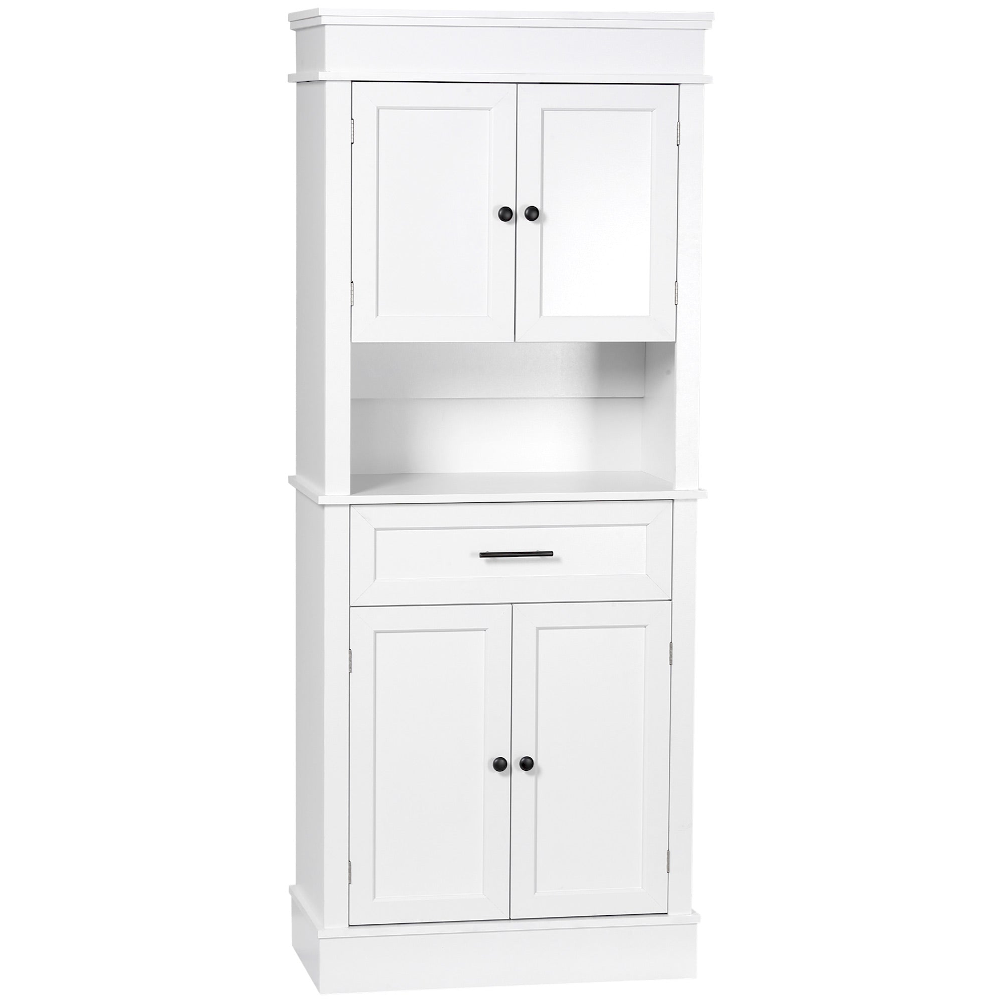 Kitchen Pantry Buffet Sideboard Microwave Storage Cabinet with 4 Doors 1 Drawer and Open Shelf for Living Room 74x39.5x183 cm White