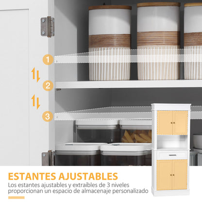 Kitchen Pantry Buffet Sideboard Microwave Storage Cabinet with 4 Doors 1 Drawer and Open Shelf for Living Room 74x39.5x183 cm White