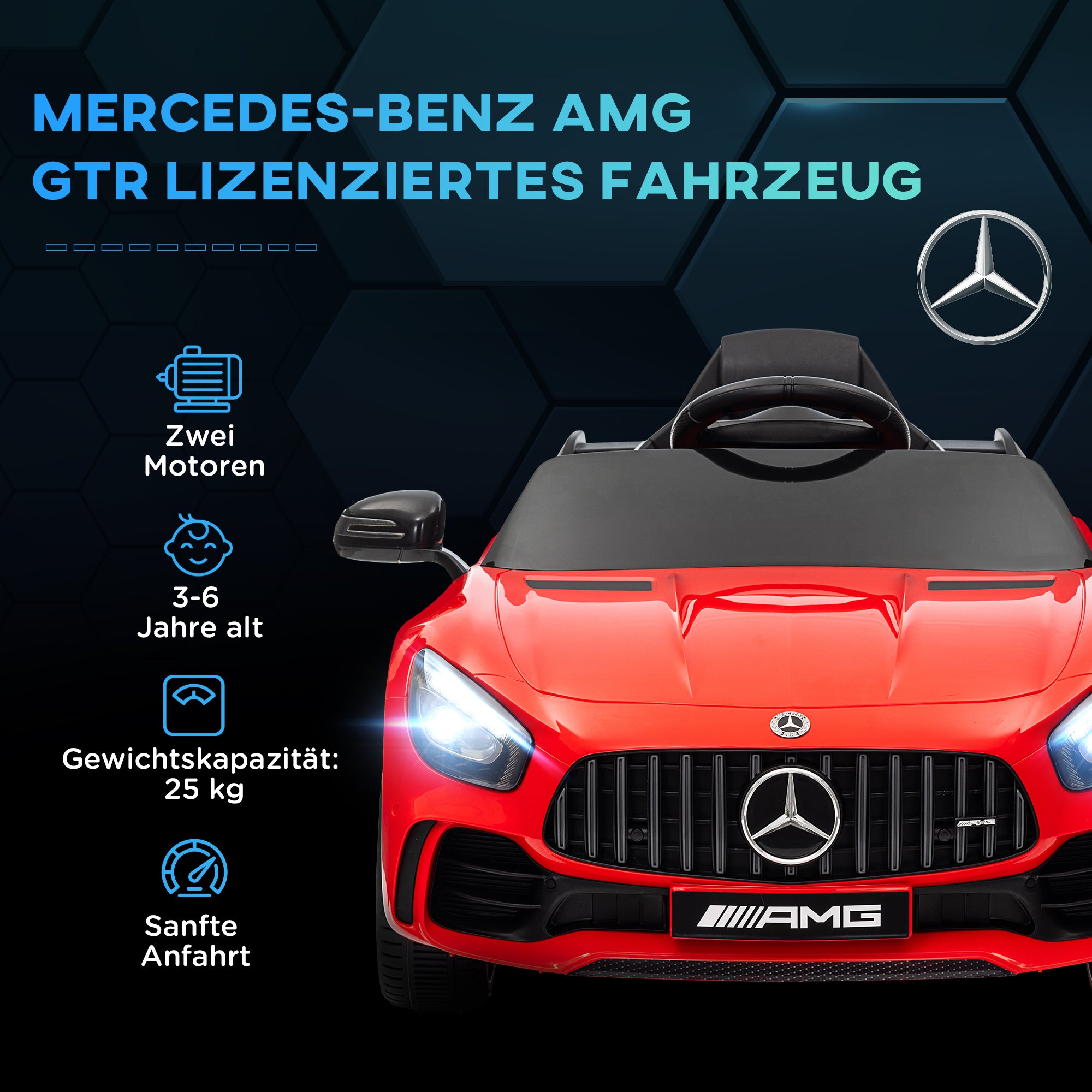 Children's Electric Car 12V Kids Car with 2.4G Remote Control, Children's Vehicle with Horn, MP3, Music, Soft Start, Reverse Function 3-5 km/h Electric Vehicle for 3-6 Years, Red