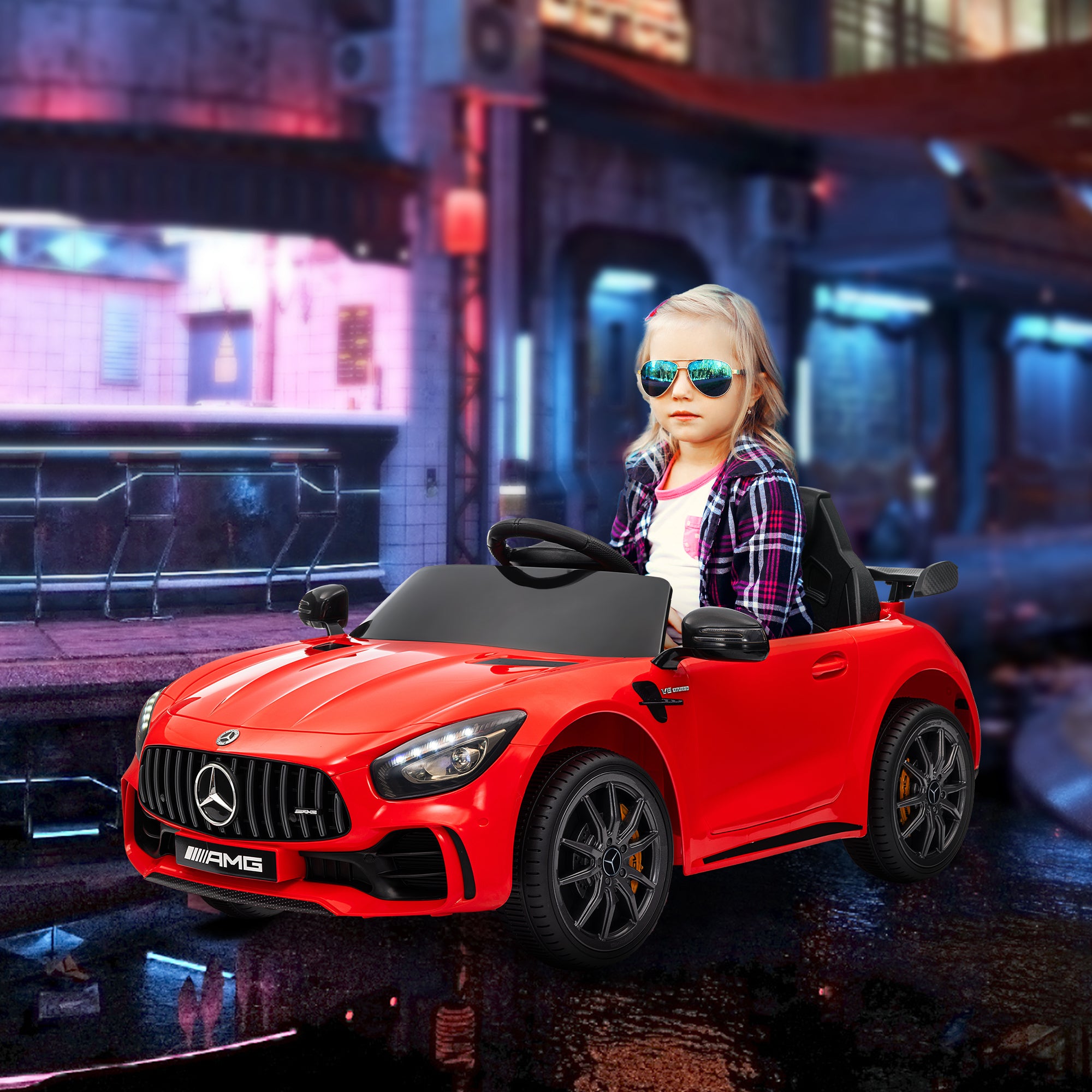 Children's Electric Car 12V Kids Car with 2.4G Remote Control, Children's Vehicle with Horn, MP3, Music, Soft Start, Reverse Function 3-5 km/h Electric Vehicle for 3-6 Years, Red