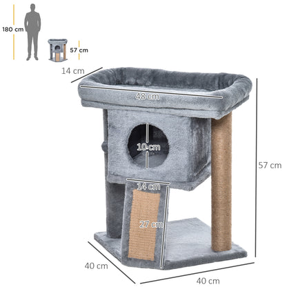 Scratching Post 57 cm Small Cat Tree with Cat Cave, Lounging Platform, Cat Scratching Post with Scratch Pad, Play Ball, Cat Furniture for Cats up to 5 kg Light Gray