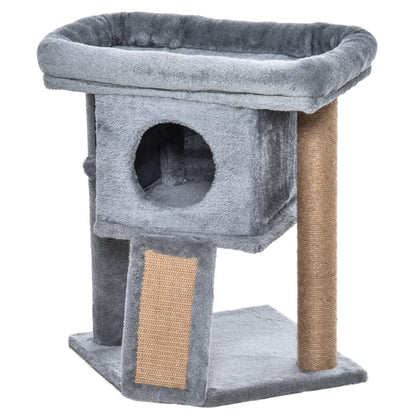 Scratching Post 57 cm Small Cat Tree with Cat Cave, Lounging Platform, Cat Scratching Post with Scratch Pad, Play Ball, Cat Furniture for Cats up to 5 kg Light Gray