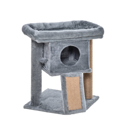 Scratching Post 57 cm Small Cat Tree with Cat Cave, Lounging Platform, Cat Scratching Post with Scratch Pad, Play Ball, Cat Furniture for Cats up to 5 kg Light Gray
