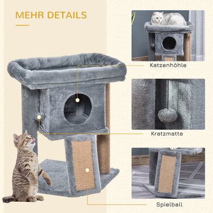 Scratching Post 57 cm Small Cat Tree with Cat Cave, Lounging Platform, Cat Scratching Post with Scratch Pad, Play Ball, Cat Furniture for Cats up to 5 kg Light Gray