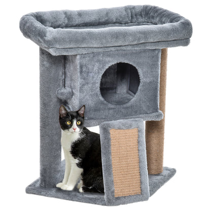 Scratching Post 57 cm Small Cat Tree with Cat Cave, Lounging Platform, Cat Scratching Post with Scratch Pad, Play Ball, Cat Furniture for Cats up to 5 kg Light Gray