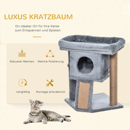 Scratching Post 57 cm Small Cat Tree with Cat Cave, Lounging Platform, Cat Scratching Post with Scratch Pad, Play Ball, Cat Furniture for Cats up to 5 kg Light Gray