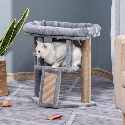 Scratching Post 57 cm Small Cat Tree with Cat Cave, Lounging Platform, Cat Scratching Post with Scratch Pad, Play Ball, Cat Furniture for Cats up to 5 kg Light Gray