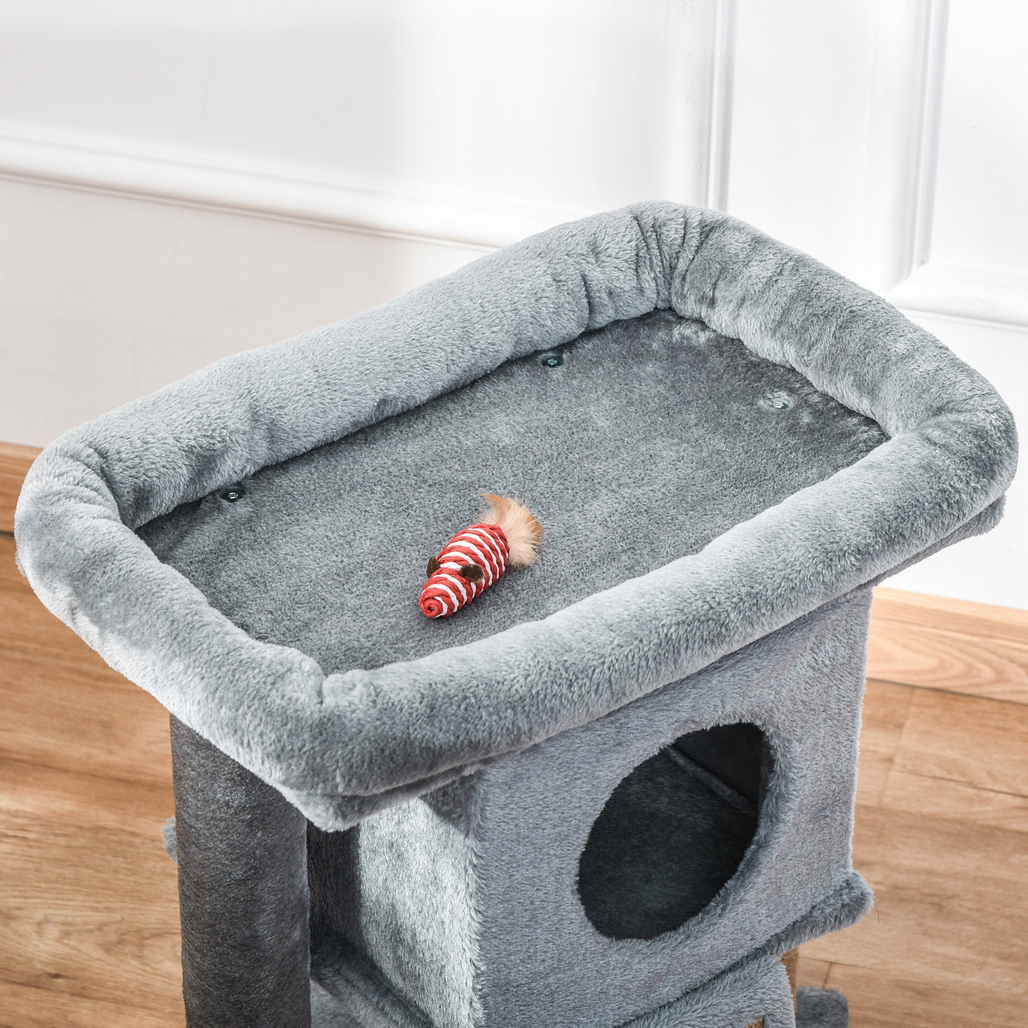 Scratching Post 57 cm Small Cat Tree with Cat Cave, Lounging Platform, Cat Scratching Post with Scratch Pad, Play Ball, Cat Furniture for Cats up to 5 kg Light Gray
