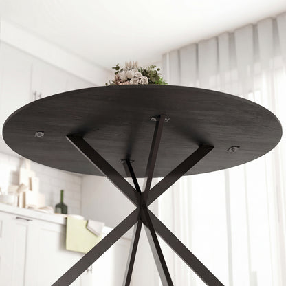 Round Dining Table for 4, 39.4 in Ø Industrial Style with Steel Legs for Dining Room, Kitchen, Home Office, Black