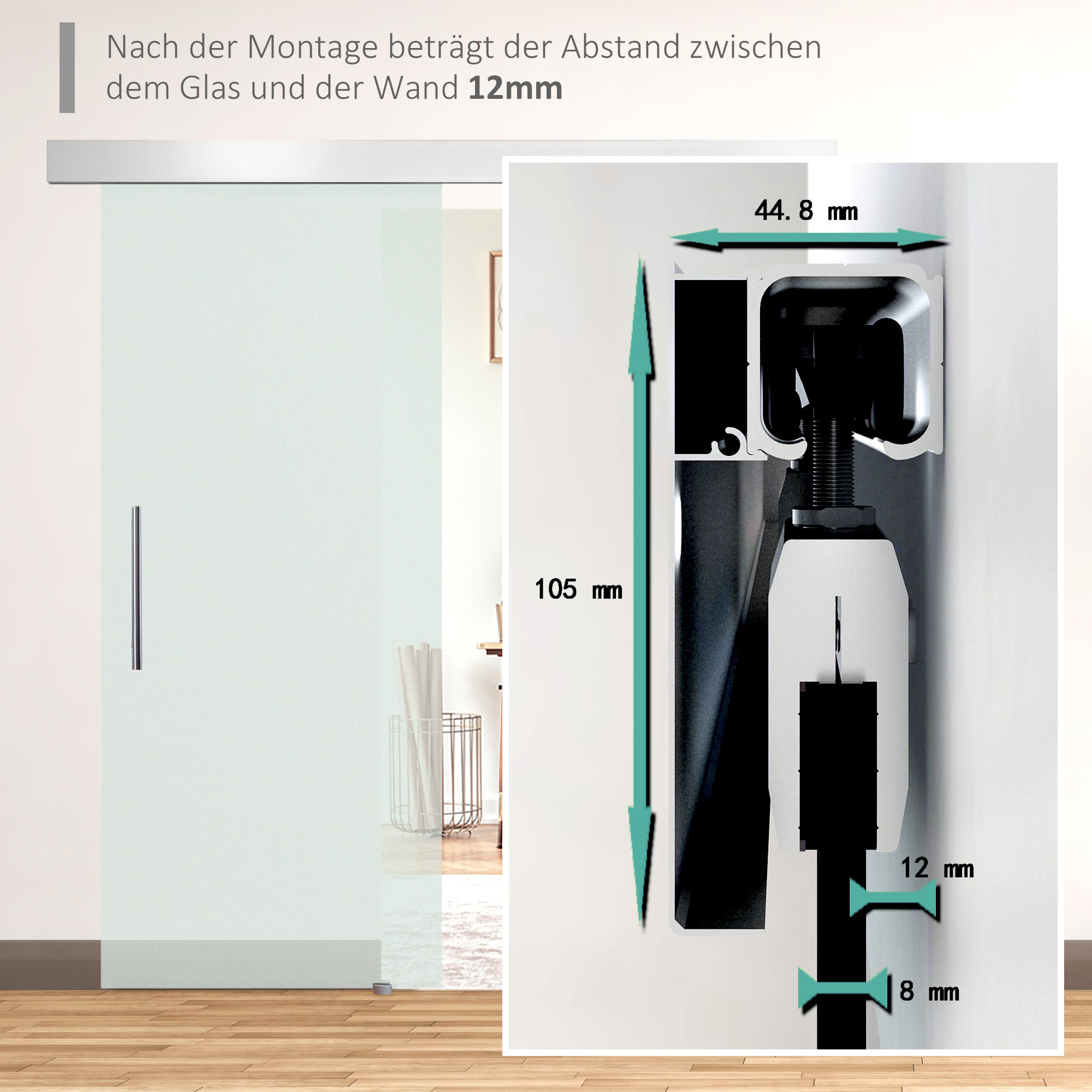 Glass Sliding Door Room Door with Handle Bar One Side Frosted 77.5 x 205 cm