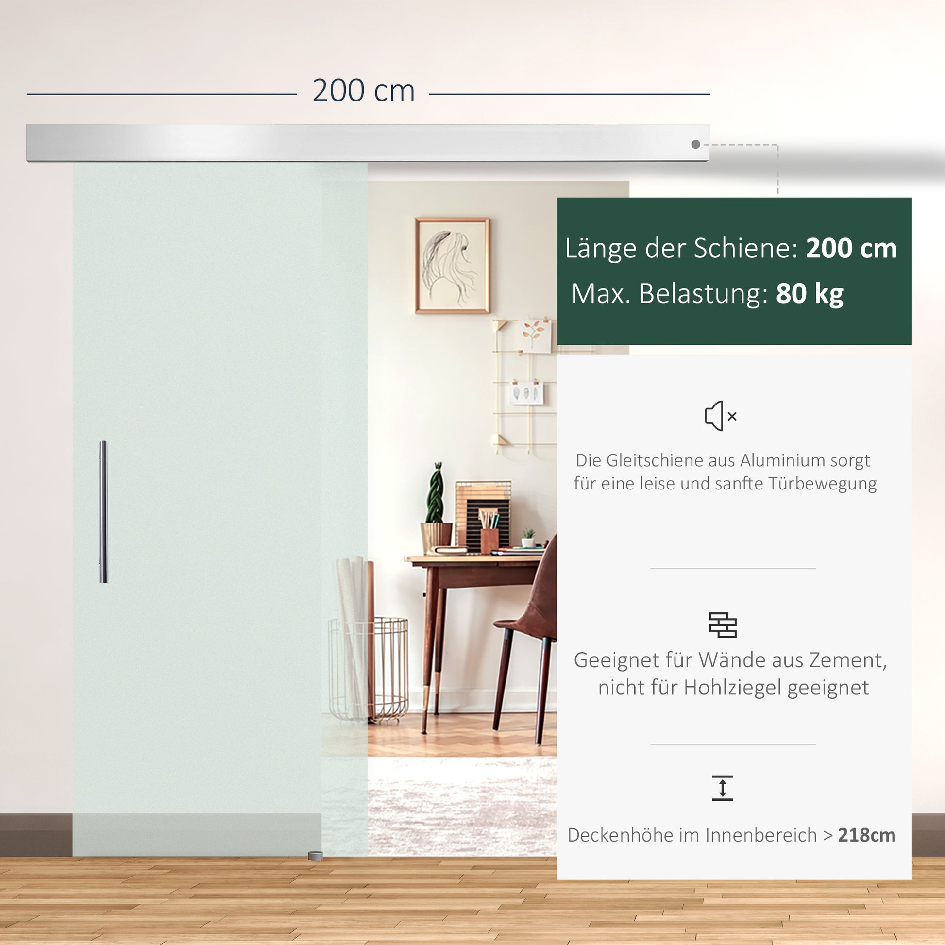 Glass Sliding Door Room Door with Handle Bar One Side Frosted 77.5 x 205 cm