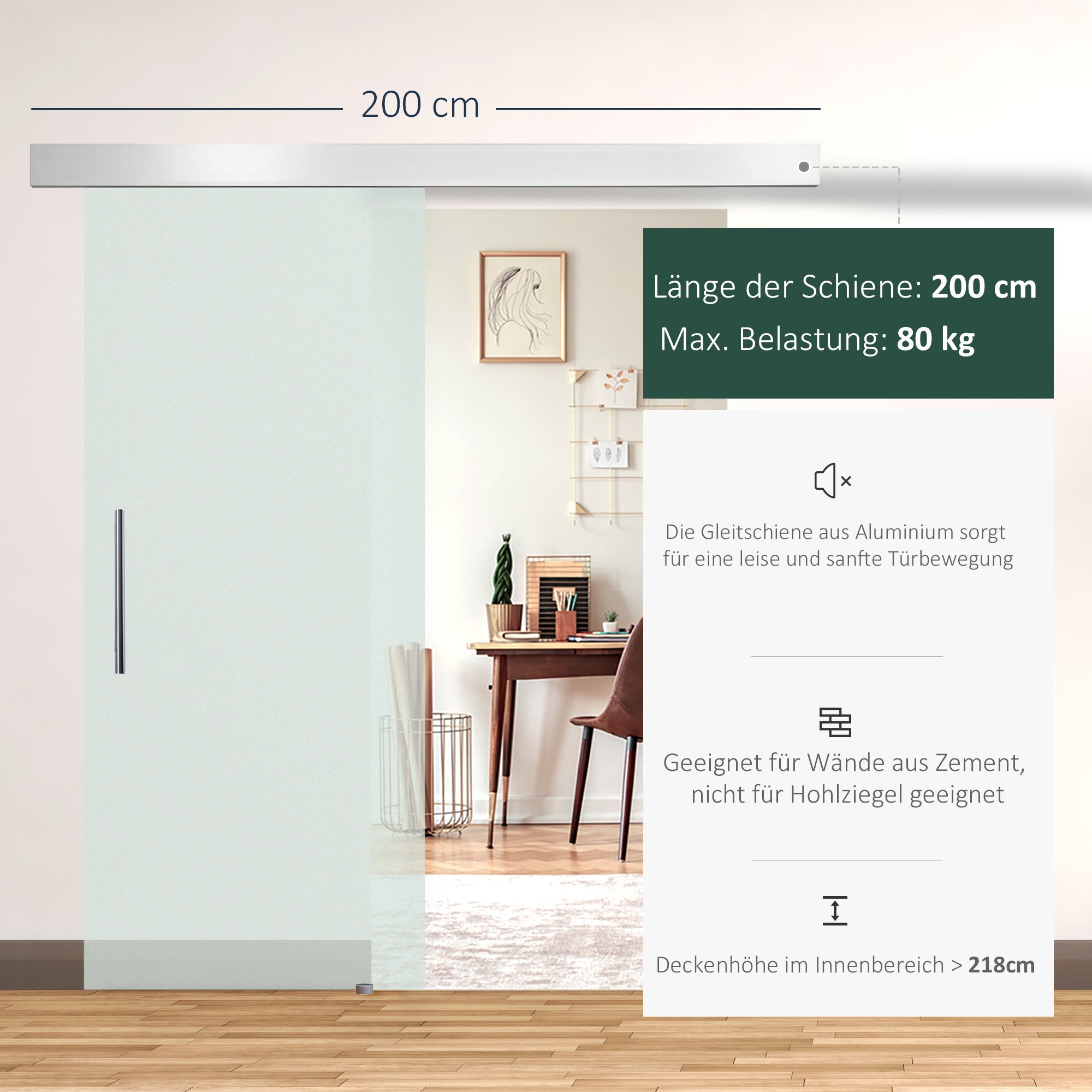 Glass Sliding Door Room Door with Handle Bar One Side Frosted 77.5 x 205 cm
