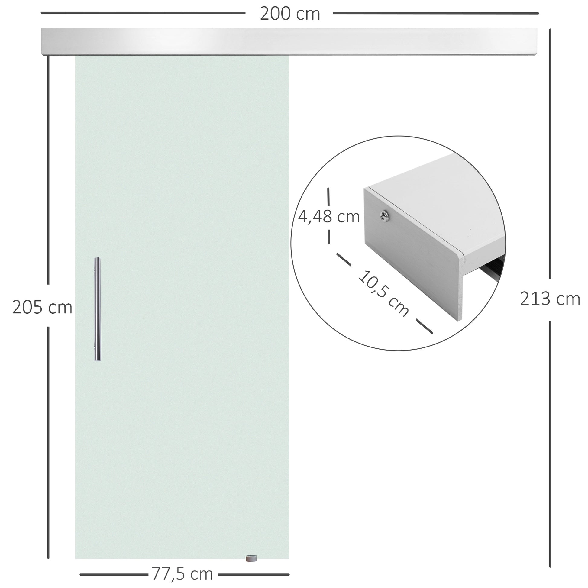 Glass Sliding Door Room Door with Handle Bar One Side Frosted 77.5 x 205 cm