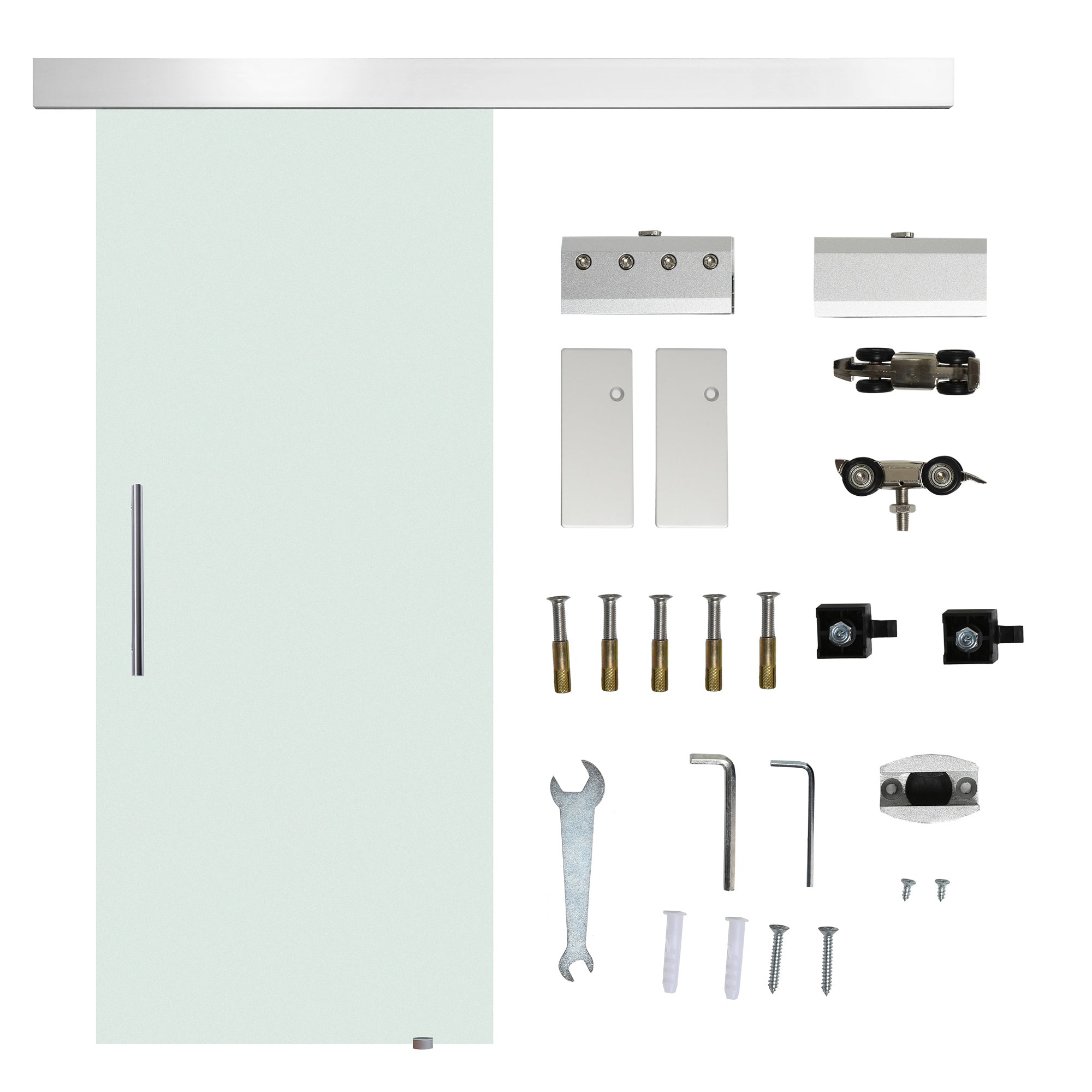 Glass Sliding Door Room Door with Handle Bar One Side Frosted 77.5 x 205 cm