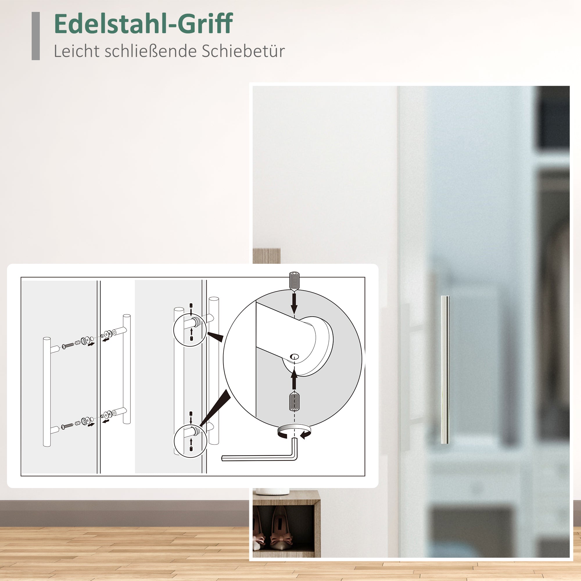 Glass Sliding Door Room Door with Handle Bar One Side Frosted 77.5 x 205 cm