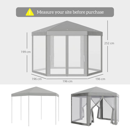 Hexagonal Cozy Style Metal Polyester Gray Barnum Reception Tent Gazebo