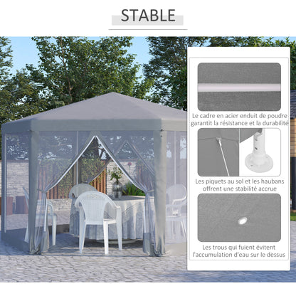 Hexagonal Cozy Style Metal Polyester Gray Barnum Reception Tent Gazebo