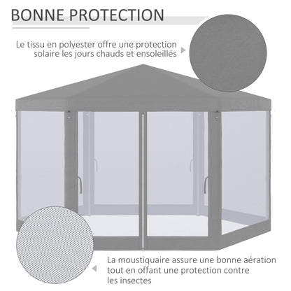 Hexagonal Cozy Style Metal Polyester Gray Barnum Reception Tent Gazebo