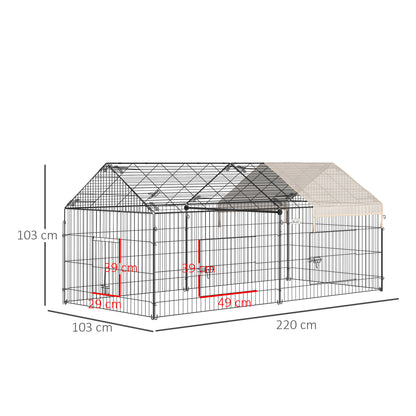 Small Animal Fence Pet Cage Galvanized Metal Frame 4 Ground Stakes Included 220 x 103 x 103 cm Black and Beige