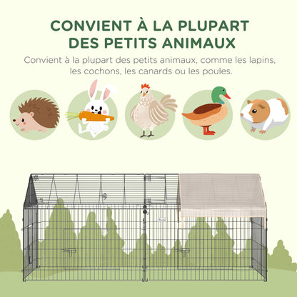 Small Animal Fence Pet Cage Galvanized Metal Frame 4 Ground Stakes Included 220 x 103 x 103 cm Black and Beige