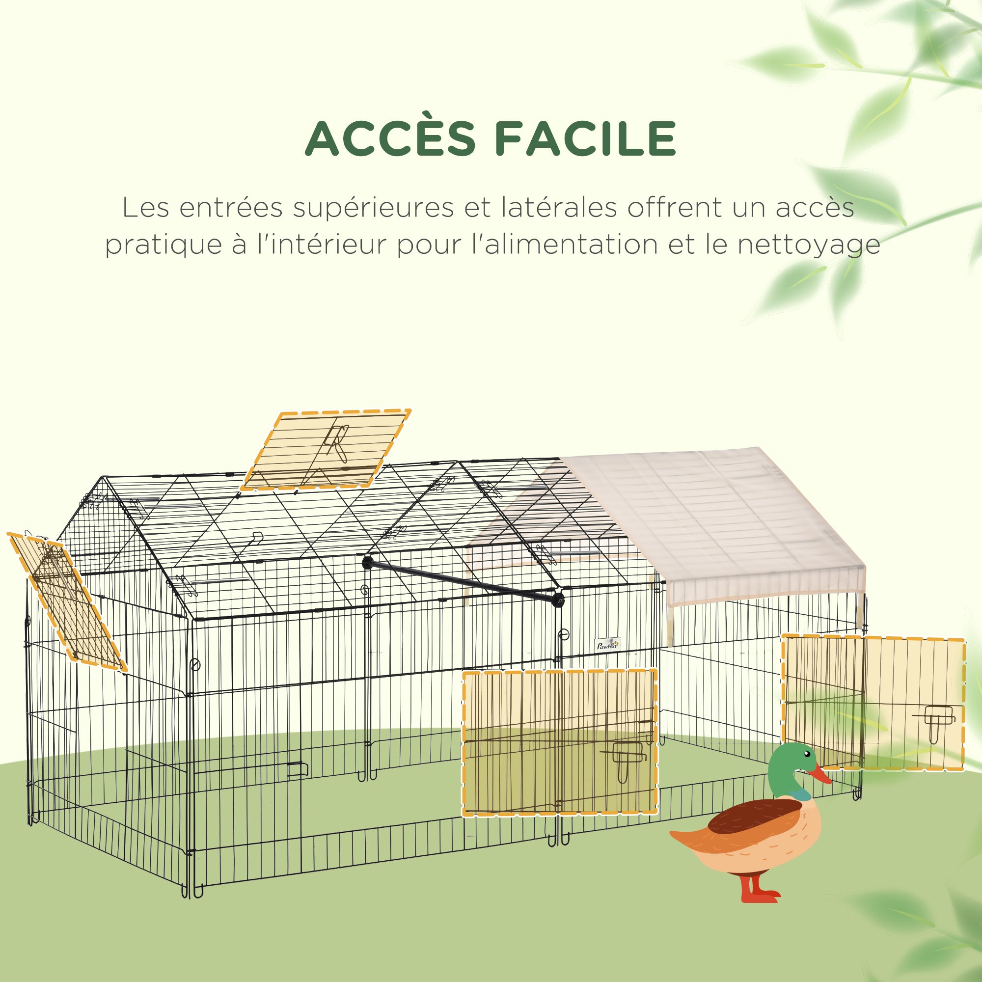 Small Animal Fence Pet Cage Galvanized Metal Frame 4 Ground Stakes Included 220 x 103 x 103 cm Black and Beige