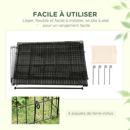 Small Animal Fence Pet Cage Galvanized Metal Frame 4 Ground Stakes Included 220 x 103 x 103 cm Black and Beige