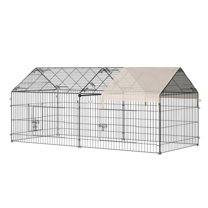 Small Animal Fence Pet Cage Galvanized Metal Frame 4 Ground Stakes Included 220 x 103 x 103 cm Black and Beige