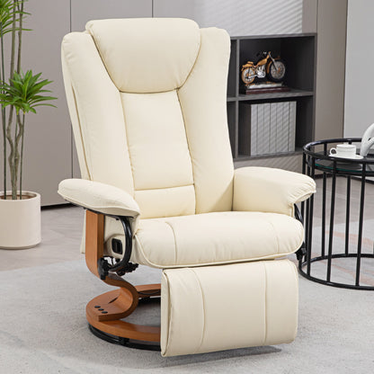 Recliner TV Chair with Reclining Function, Swivel Armchair with Adjustable Backrest Lounge Chair up to 150 kg Load Capacity, Faux Leather, Cream
