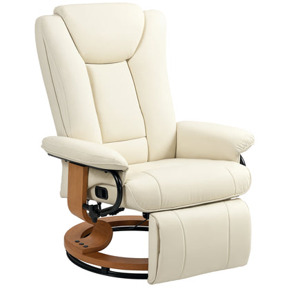 Recliner TV Chair with Reclining Function, Swivel Armchair with Adjustable Backrest Lounge Chair up to 150 kg Load Capacity, Faux Leather, Cream