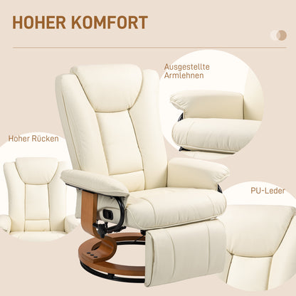 Recliner TV Chair with Reclining Function, Swivel Armchair with Adjustable Backrest Lounge Chair up to 150 kg Load Capacity, Faux Leather, Cream
