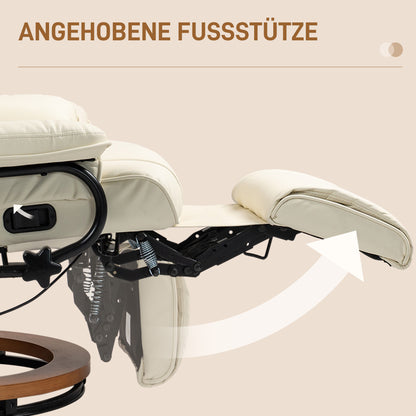 Recliner TV Chair with Reclining Function, Swivel Armchair with Adjustable Backrest Lounge Chair up to 150 kg Load Capacity, Faux Leather, Cream