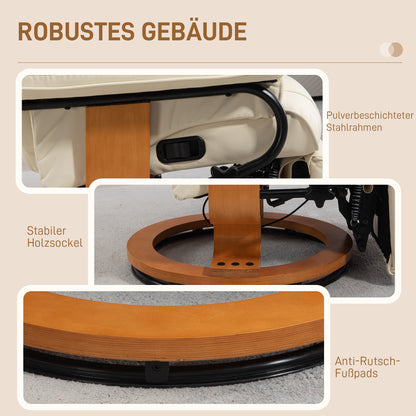 Recliner TV Chair with Reclining Function, Swivel Armchair with Adjustable Backrest Lounge Chair up to 150 kg Load Capacity, Faux Leather, Cream