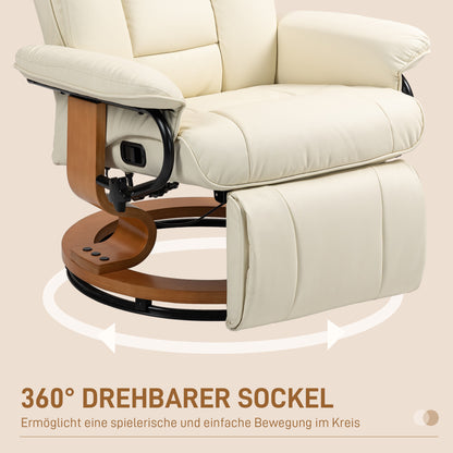 Recliner TV Chair with Reclining Function, Swivel Armchair with Adjustable Backrest Lounge Chair up to 150 kg Load Capacity, Faux Leather, Cream