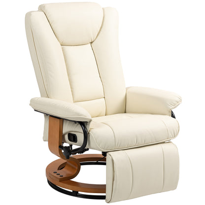 Recliner TV Chair with Reclining Function, Swivel Armchair with Adjustable Backrest Lounge Chair up to 150 kg Load Capacity, Faux Leather, Cream